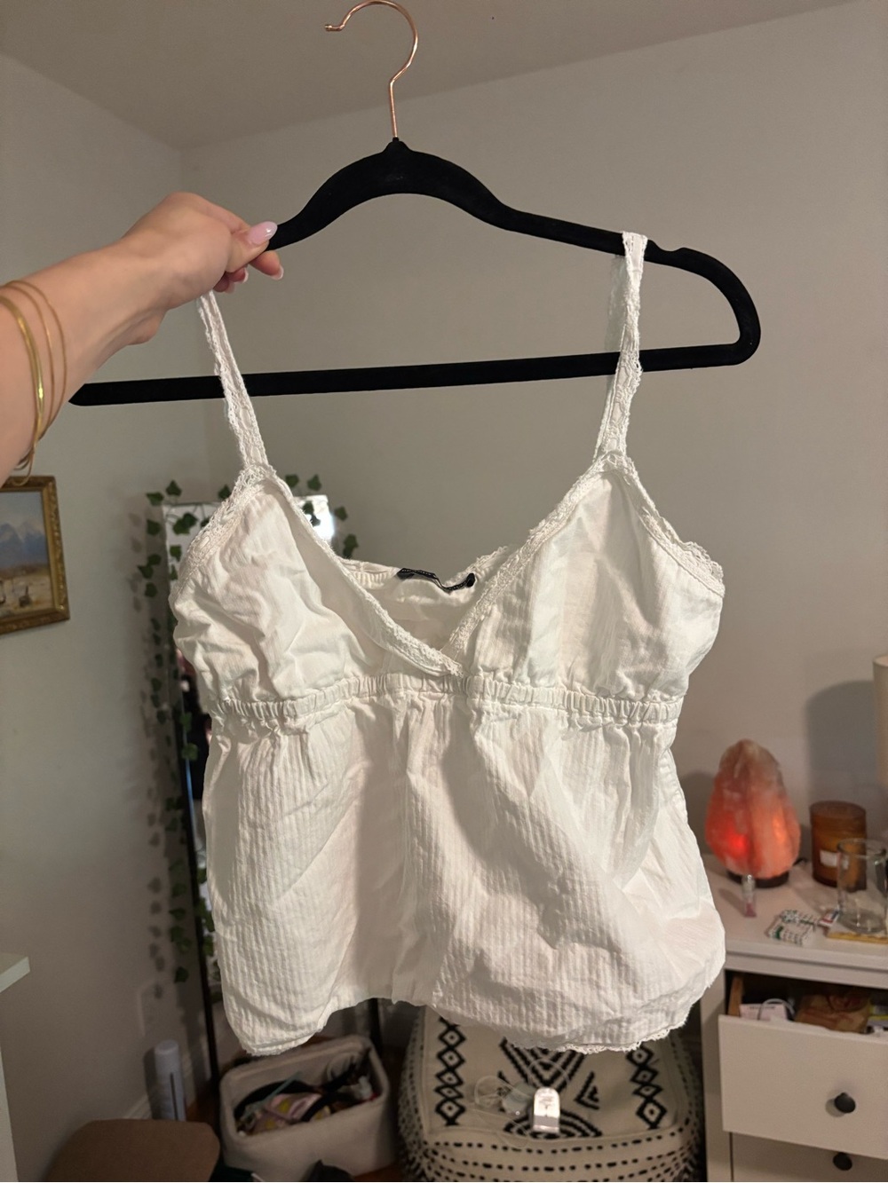 Brandy Melville White Babydoll Lace-Trim Top